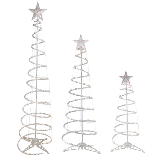 3ct. Lighted Spiral Christmas Tree Set, Clear Lights